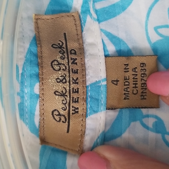 Peck&Peck Turquoise/Wht Paisley 100% Cotton 3/4 or ShortSleeve Button Down Shirt - Picture 4 of 7